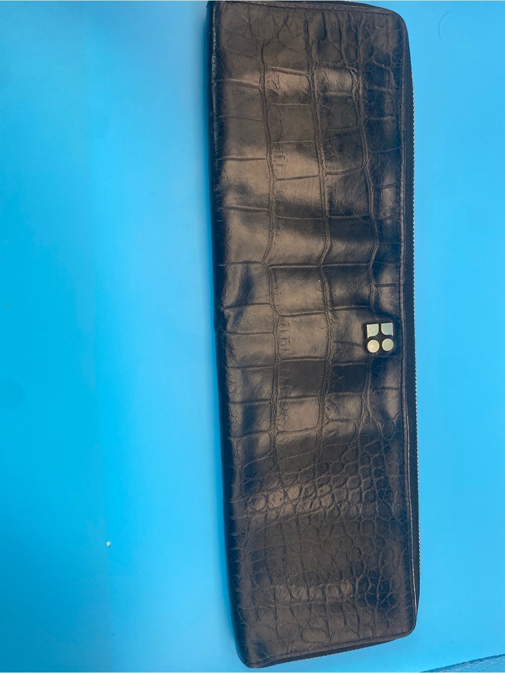Kate Spade Black Croc Embossed Leather Zip Around Long Wallet Clutched
